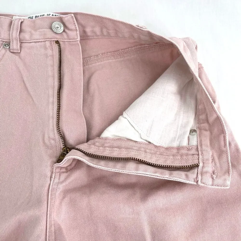 Vintage 90s Powder Pink Pastel High Rise Denim Shorts Retro Mom Jeans Size 12